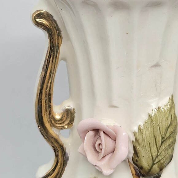 Mid-Century Bud Vase - White, Rose, Gold - handpainted. - Picture 6 of 7